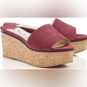 Jimmy Choo Bordeaux Deedee Suede Platform Wedges 80 size 37.5